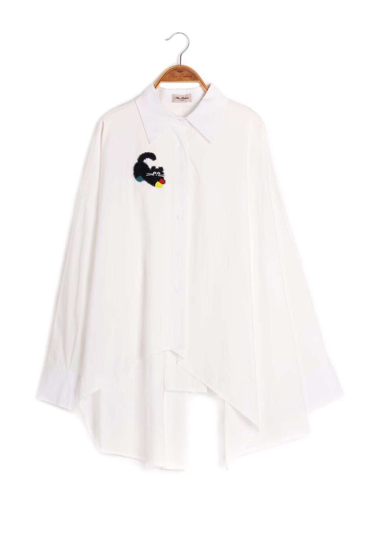 Kitten Painter Oversized Cotton Shirt