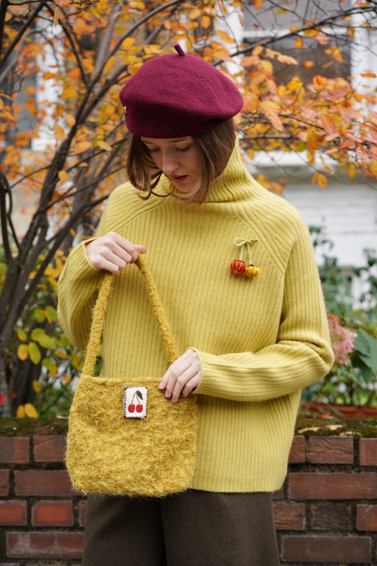 Cherry Stitch Fluffy Bag