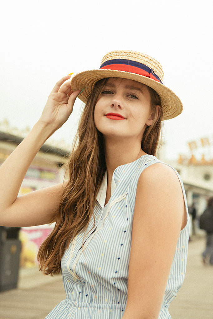 Lola Straw Boater Hat (Red)