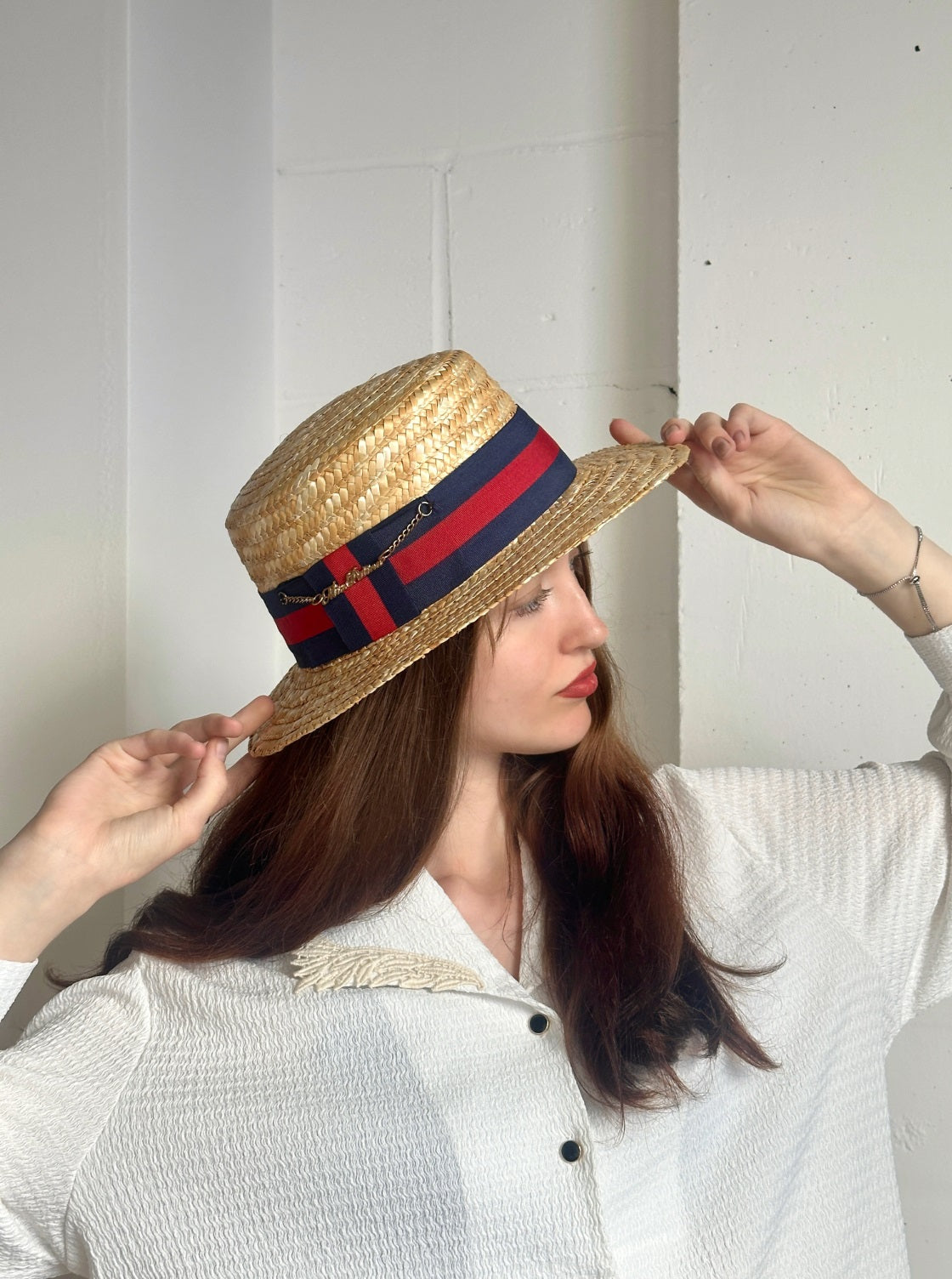 Lola Straw Boater Hat (Red)