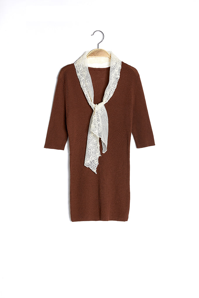 Lucky Lace Knit Top(Coffee) - 100% Wool