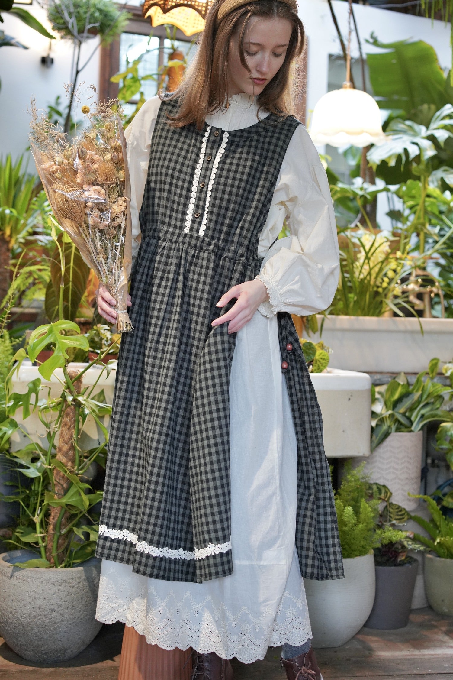 May Alcott Cotton Pinafore Dress (Blue)