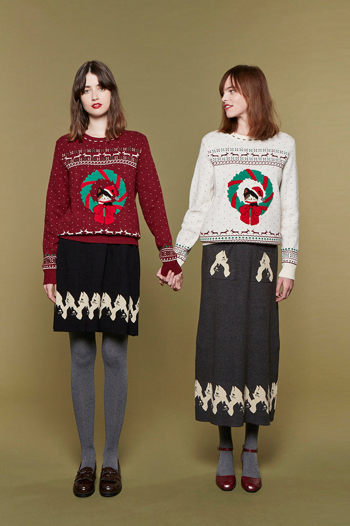 Meowy Xmas Jumper(Burgundy)