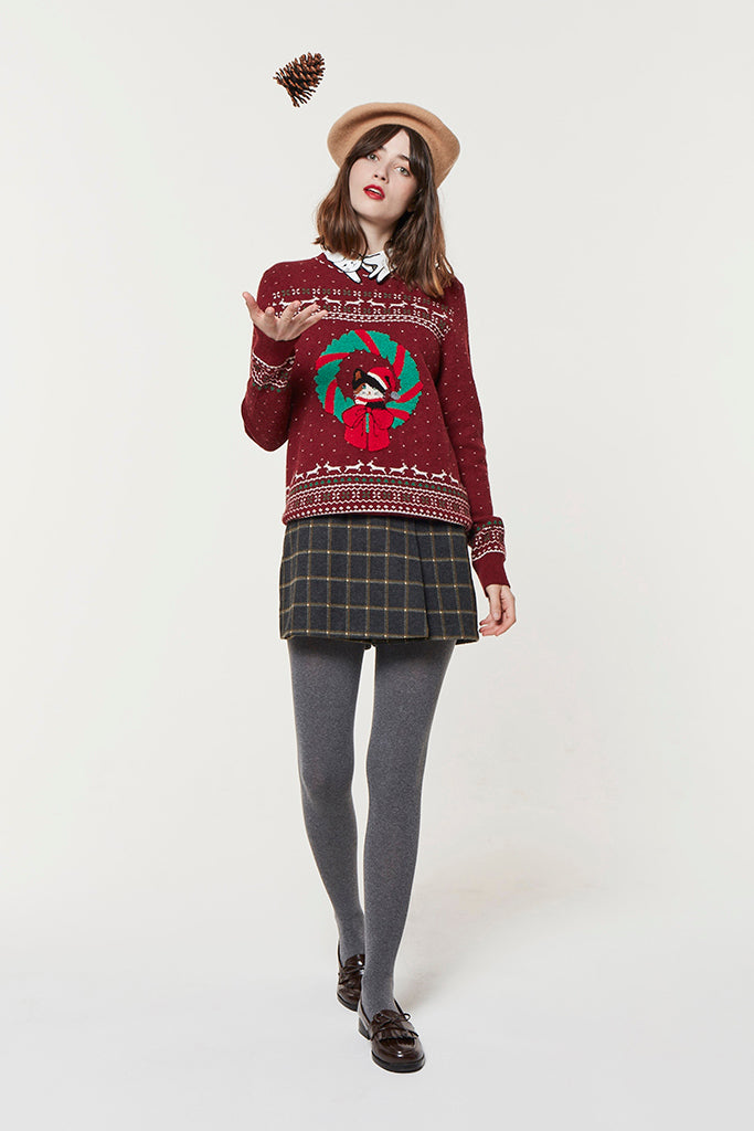 Meowy Xmas Jumper(Burgundy)