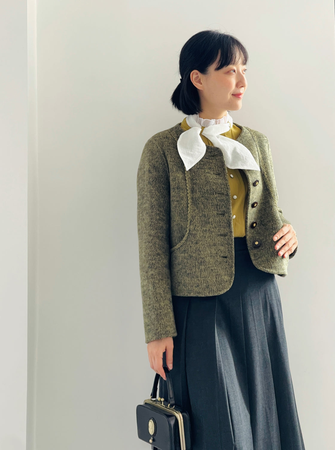 Olive Retro Bow Shirt