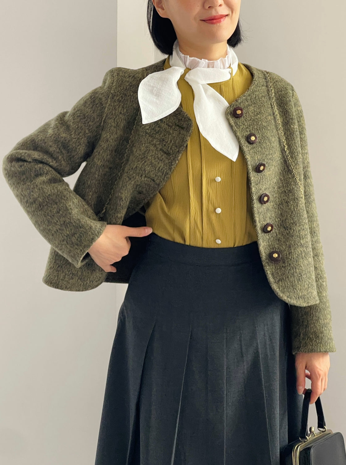 Olive Retro Bow Shirt