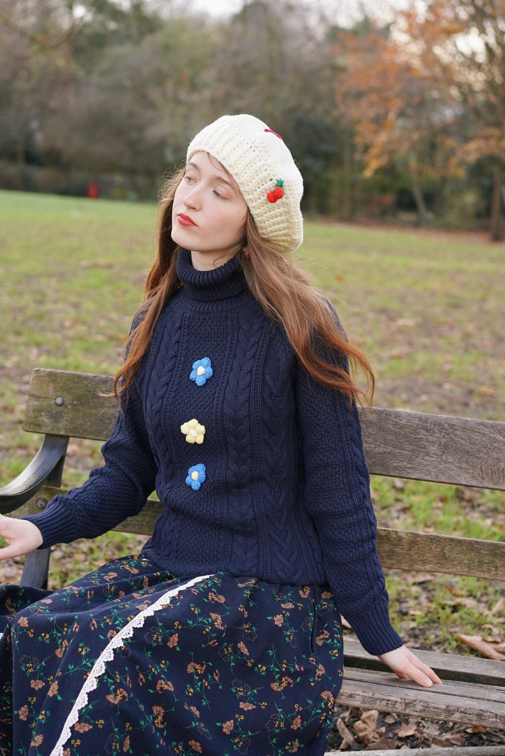 Pompom Cable Jumper (Navy)