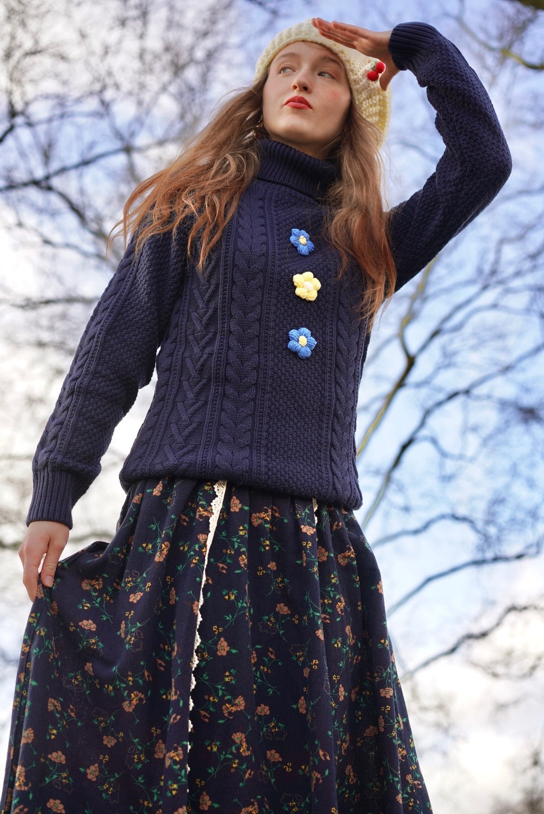 Pompom Cable Jumper (Navy)