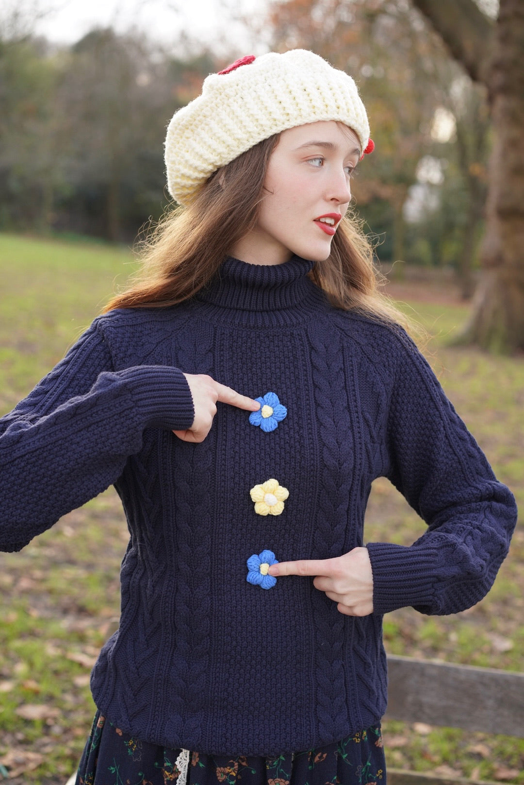 Pompom Cable Jumper (Navy)