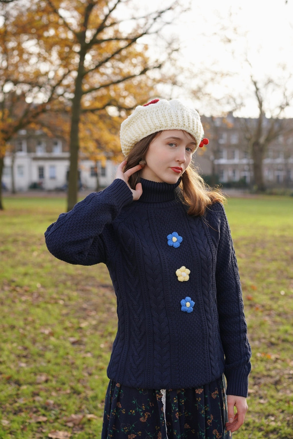 Pompom Cable Jumper (Navy)