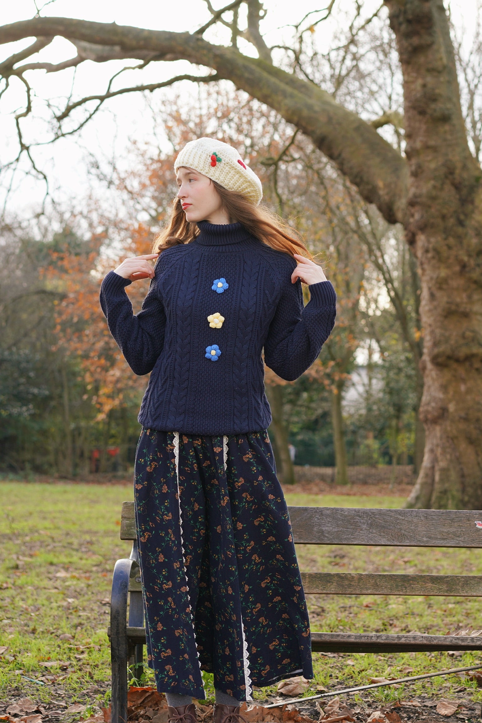 Pompom Cable Jumper (Navy)
