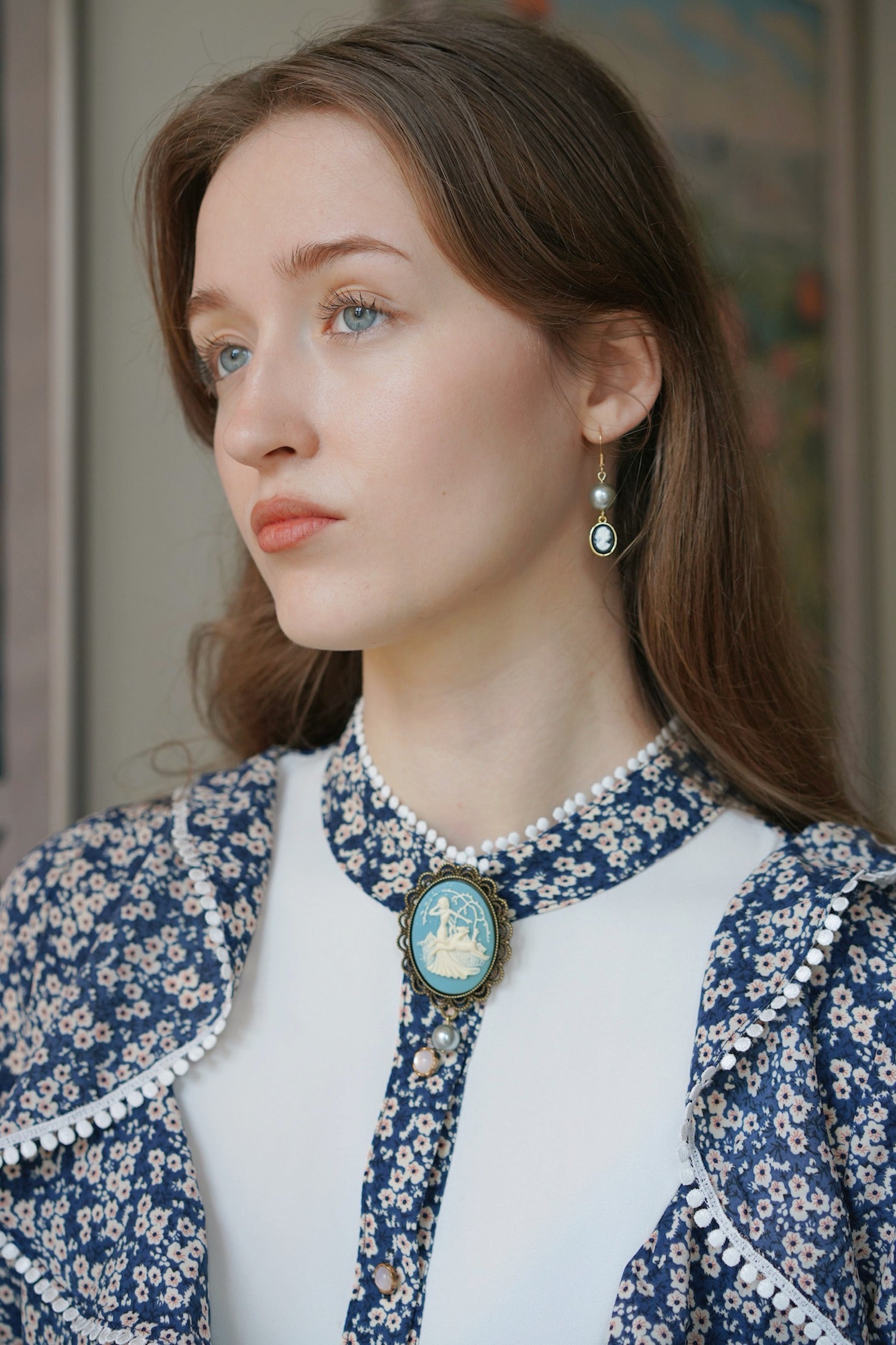 Regal Handmade Cameo Pearl Earrings