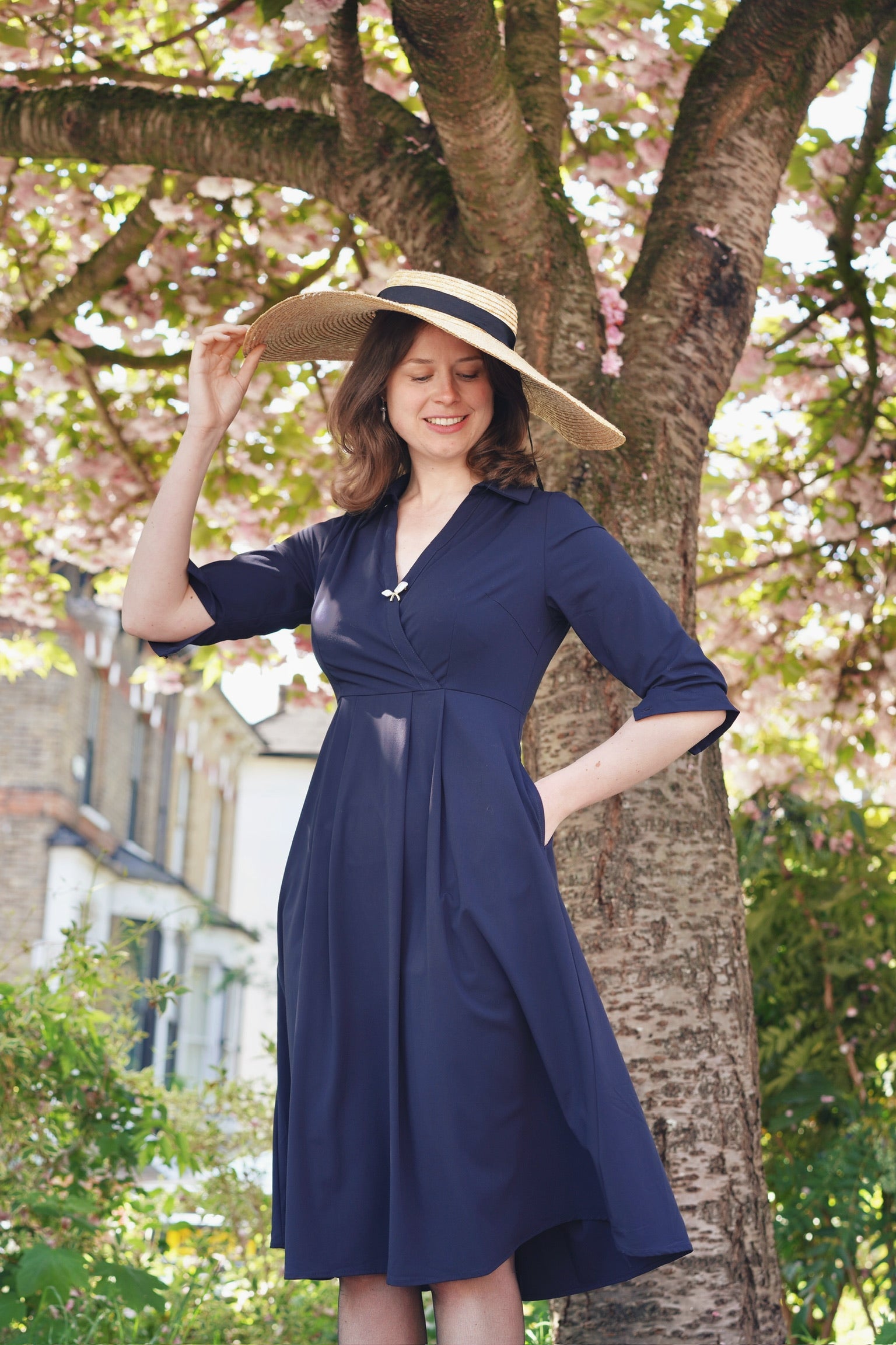 Retro Kelly Midi Dress  (Navy)