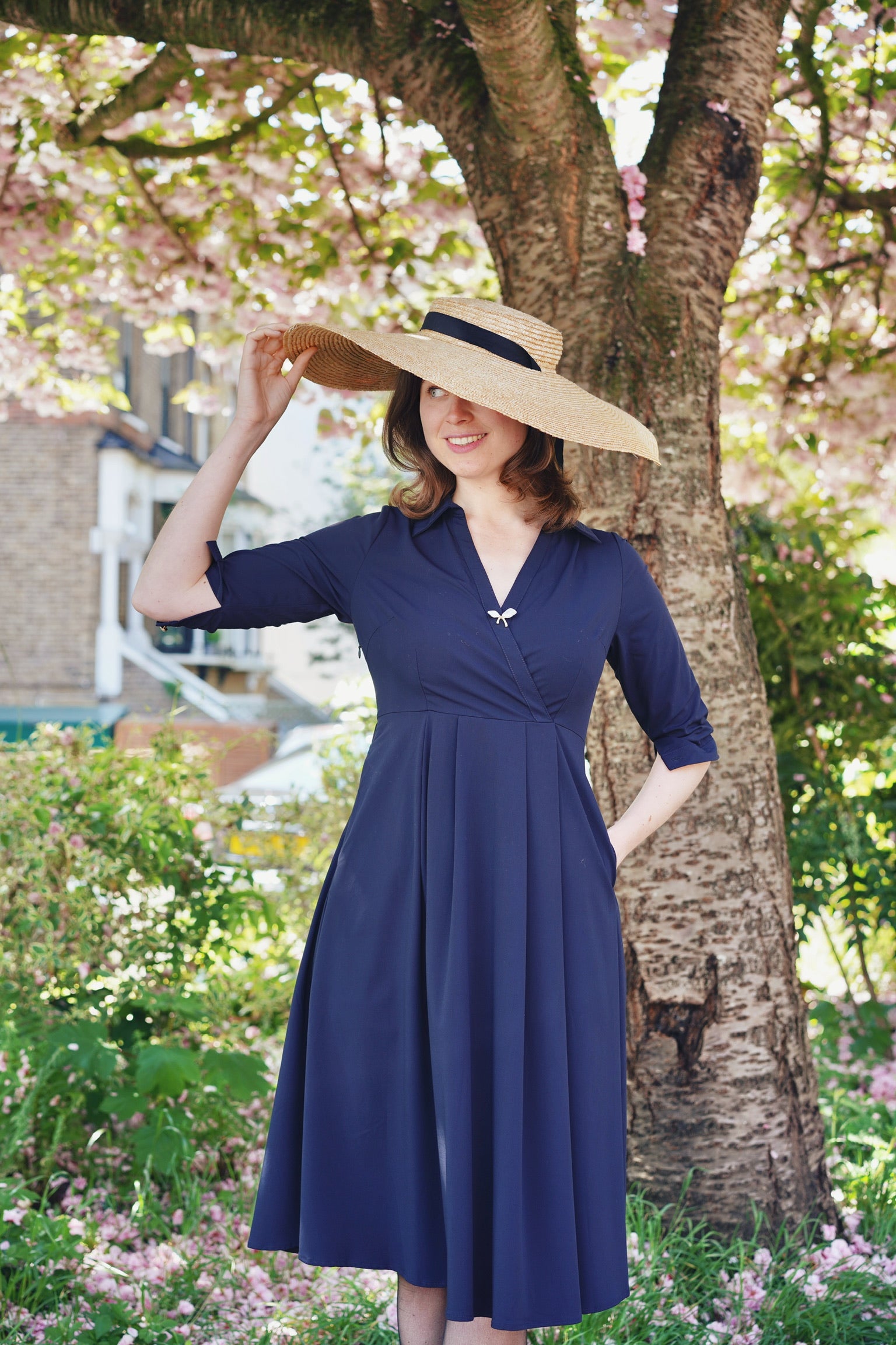 Retro Kelly Midi Dress  (Navy)
