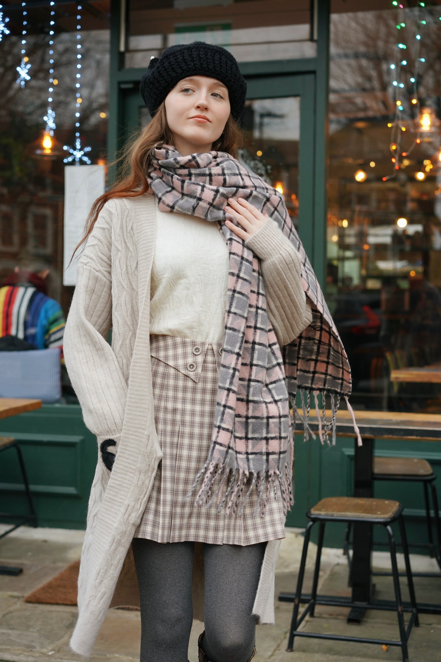 Slouchy Cable Cat Cardigan (Cream)