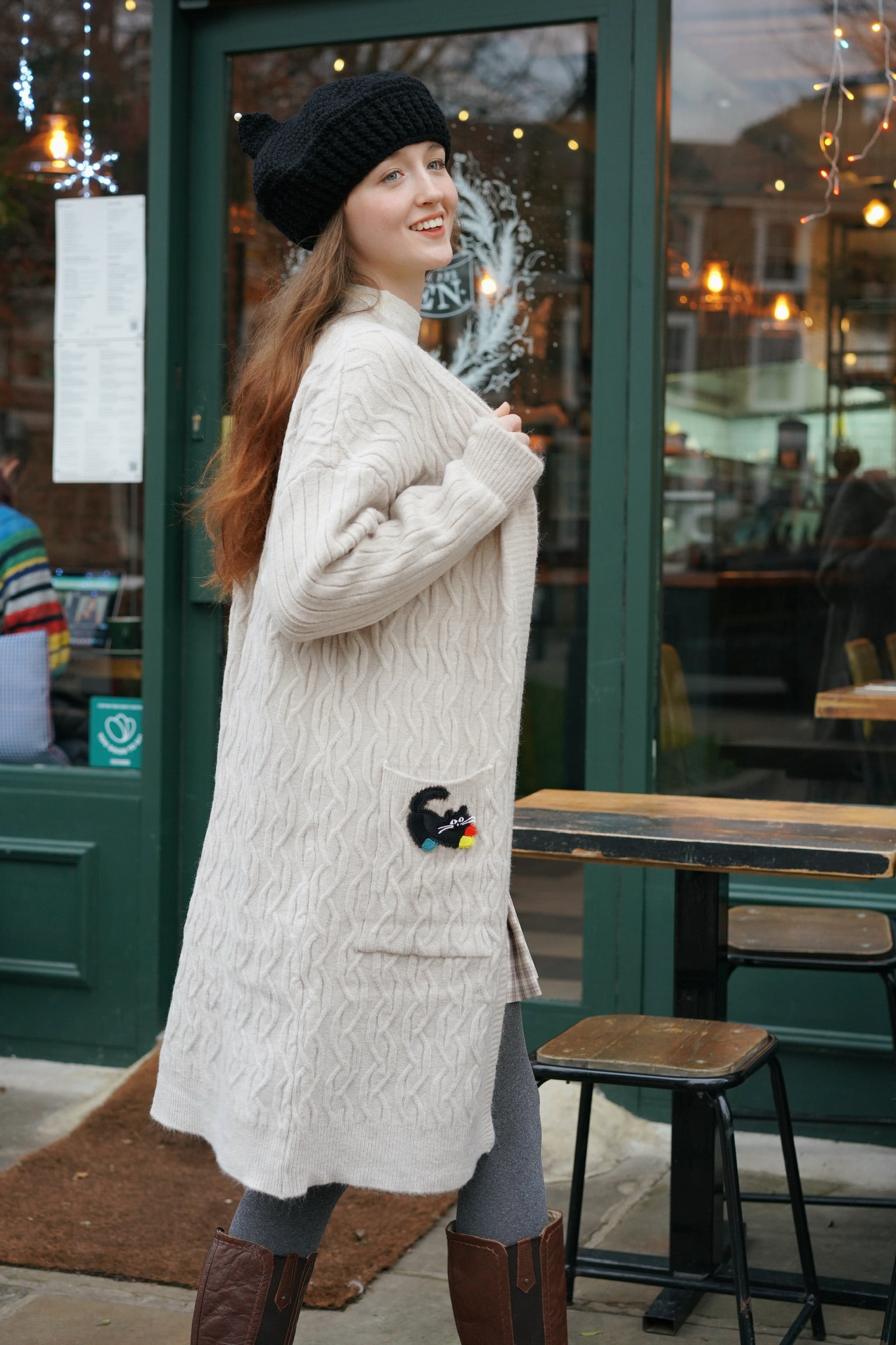 Slouchy Cable Cat Cardigan (Cream)