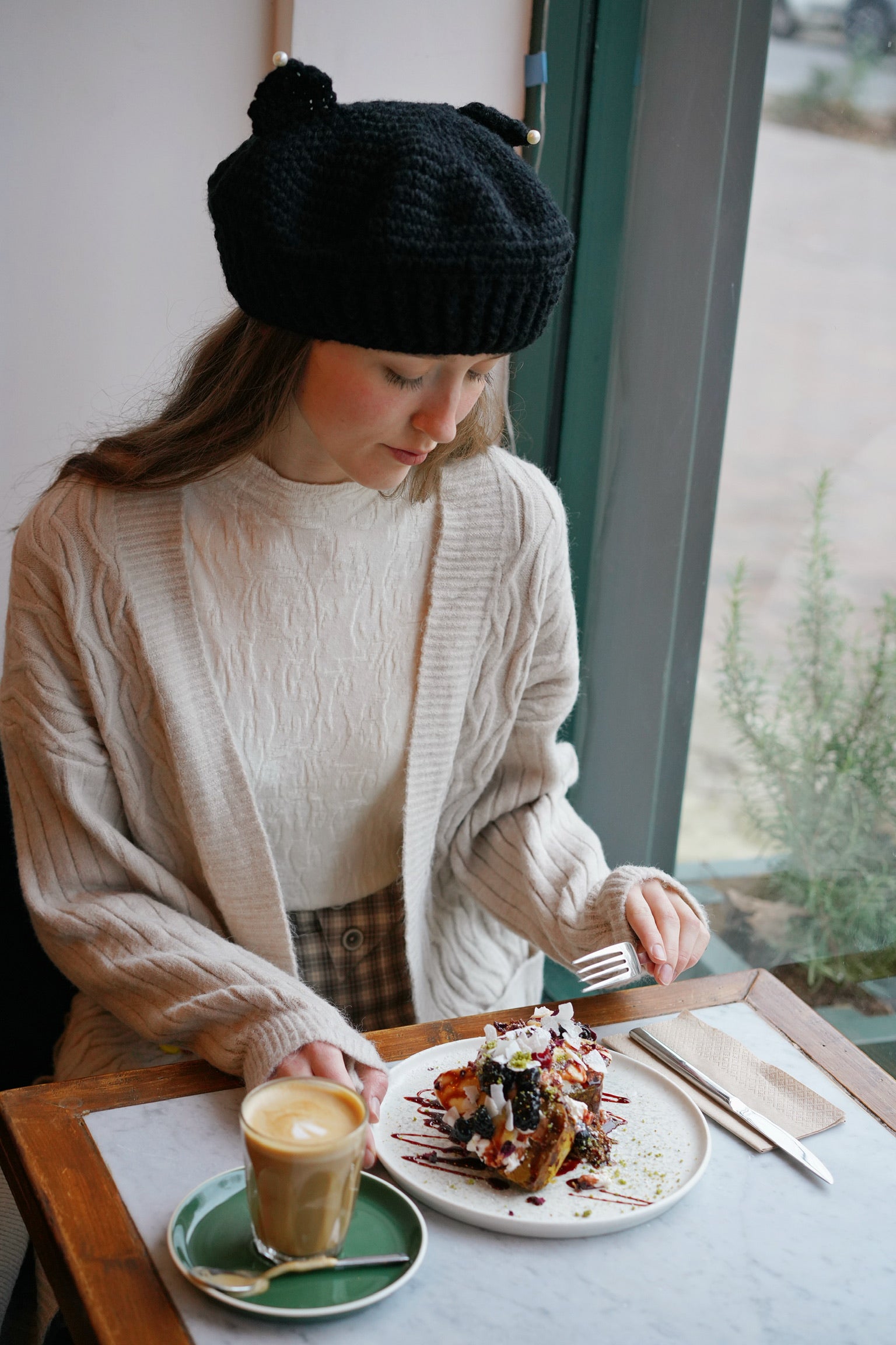 Slouchy Cable Cat Cardigan (Cream)