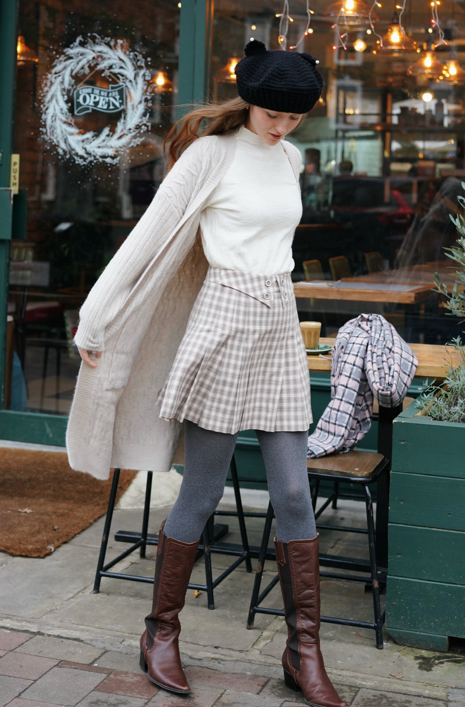 Slouchy Cable Cat Cardigan (Cream)