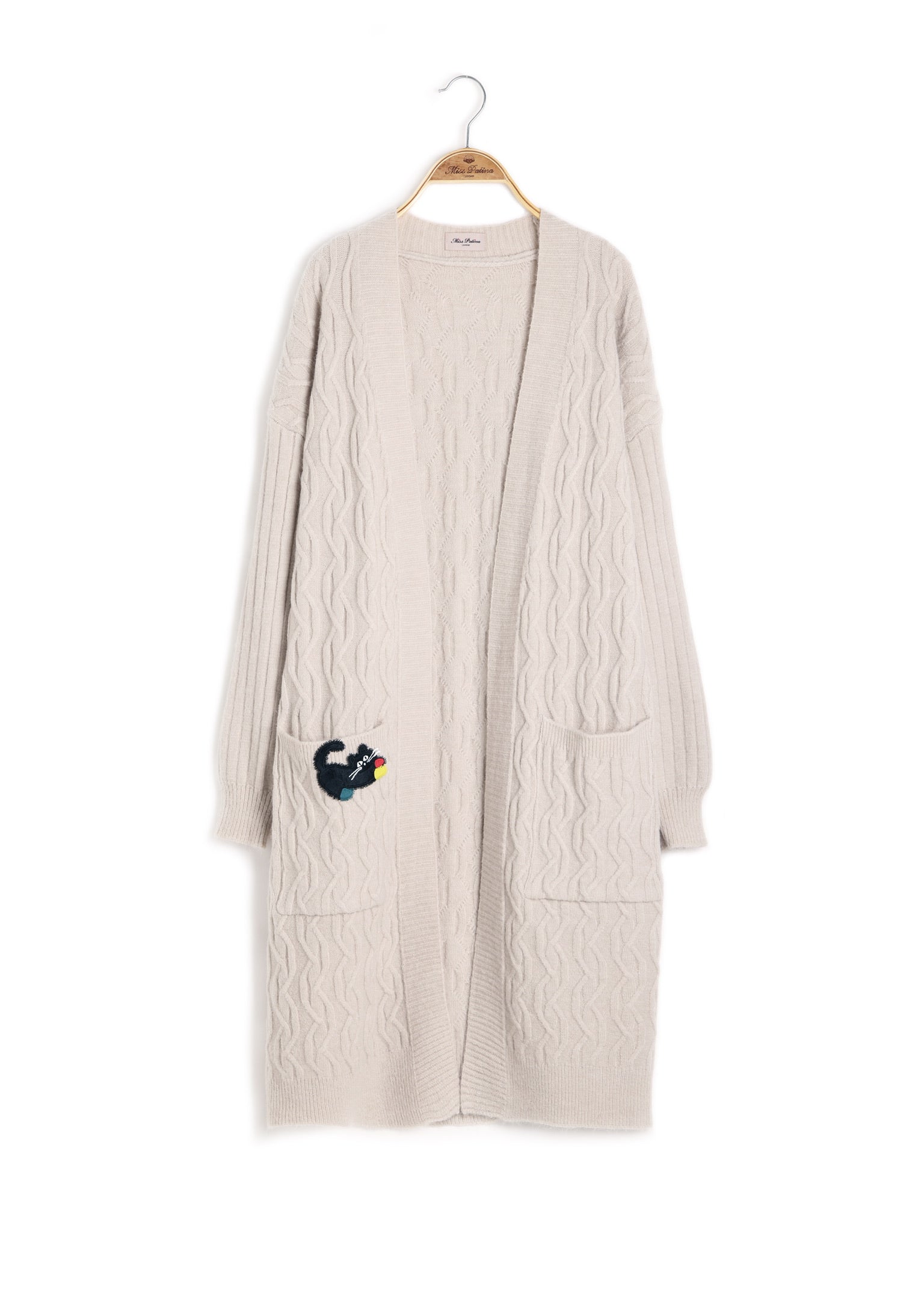 Slouchy Cable Cat Cardigan (Cream)