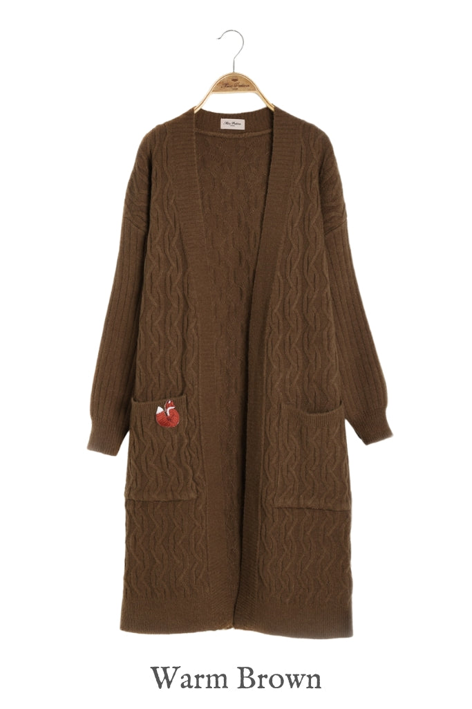 Slouchy Cable Fox Cardigan (Warm Brown)