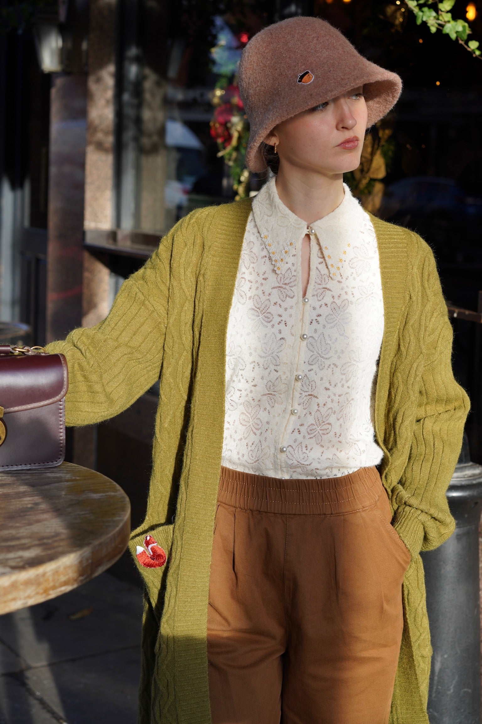 Slouchy Cable Fox Cardigan (Moss Green)