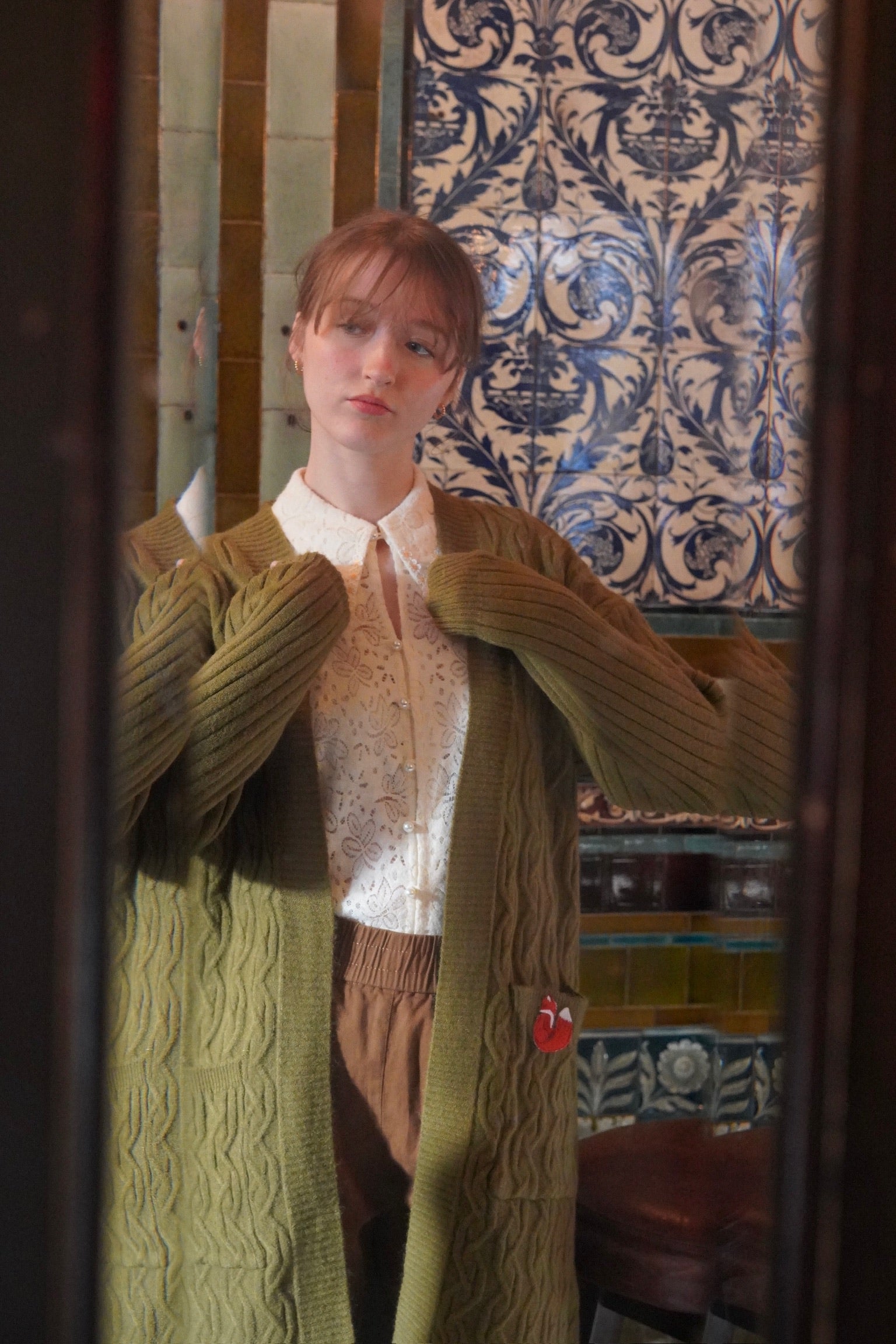 Slouchy Cable Fox Cardigan (Moss Green)