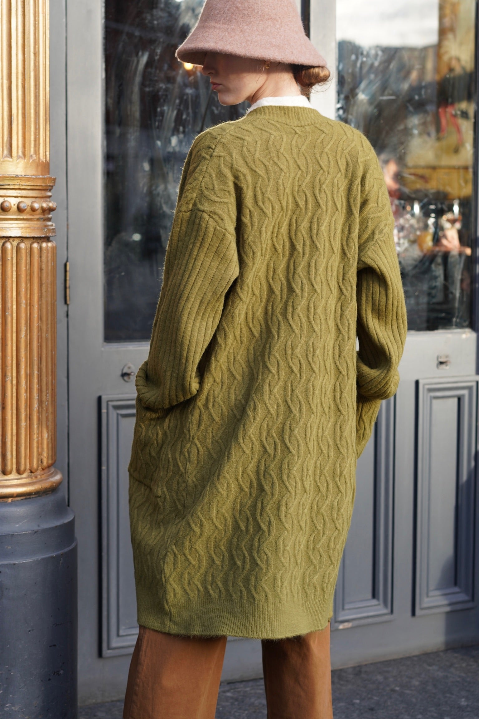 Slouchy Cable Fox Cardigan (Moss Green)