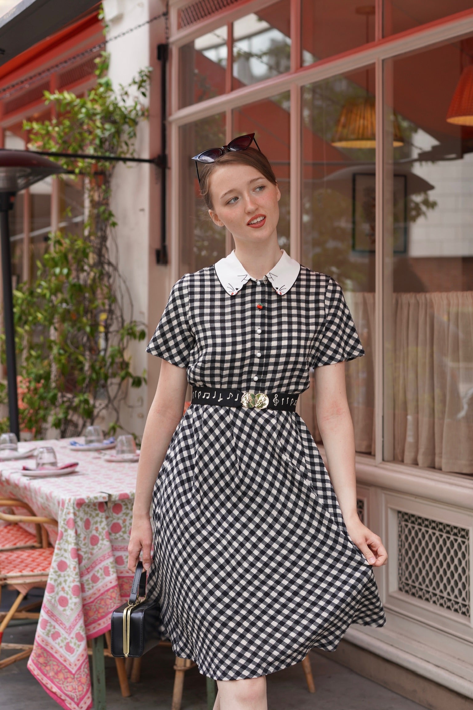 Snacking Kitten Gingham Dress