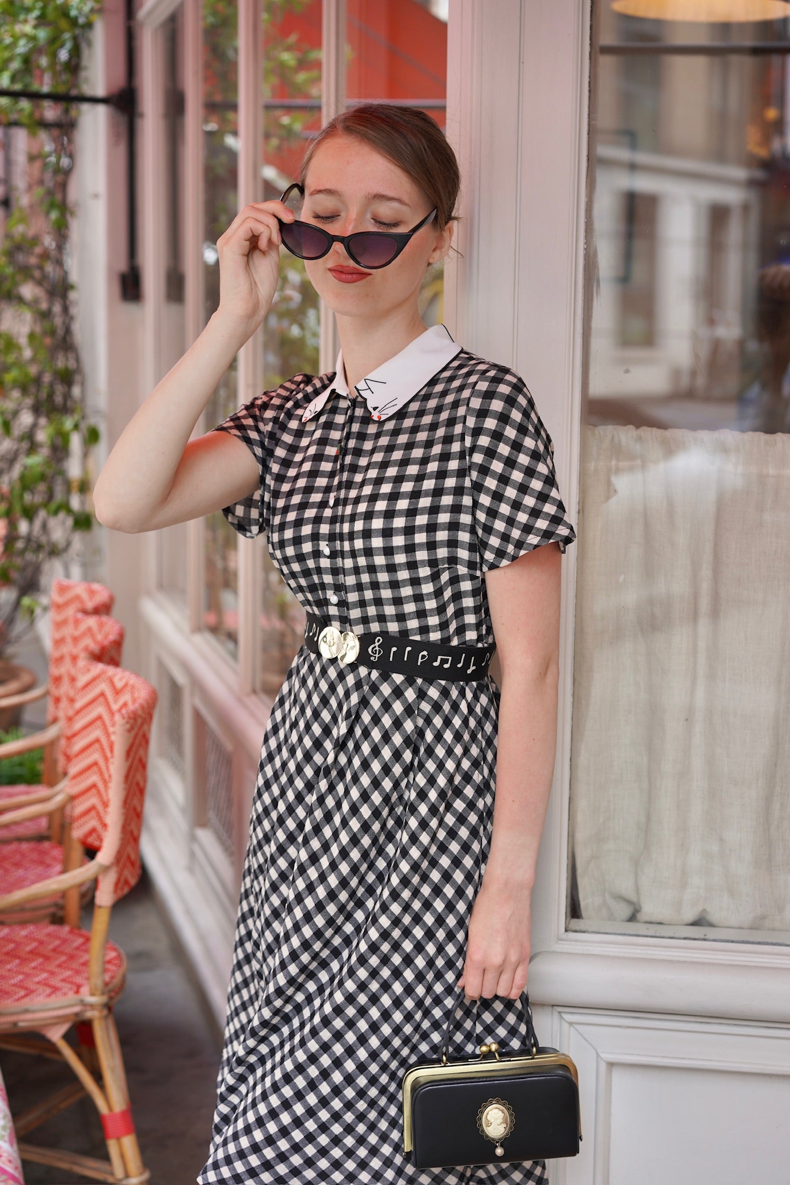 Snacking Kitten Gingham Dress