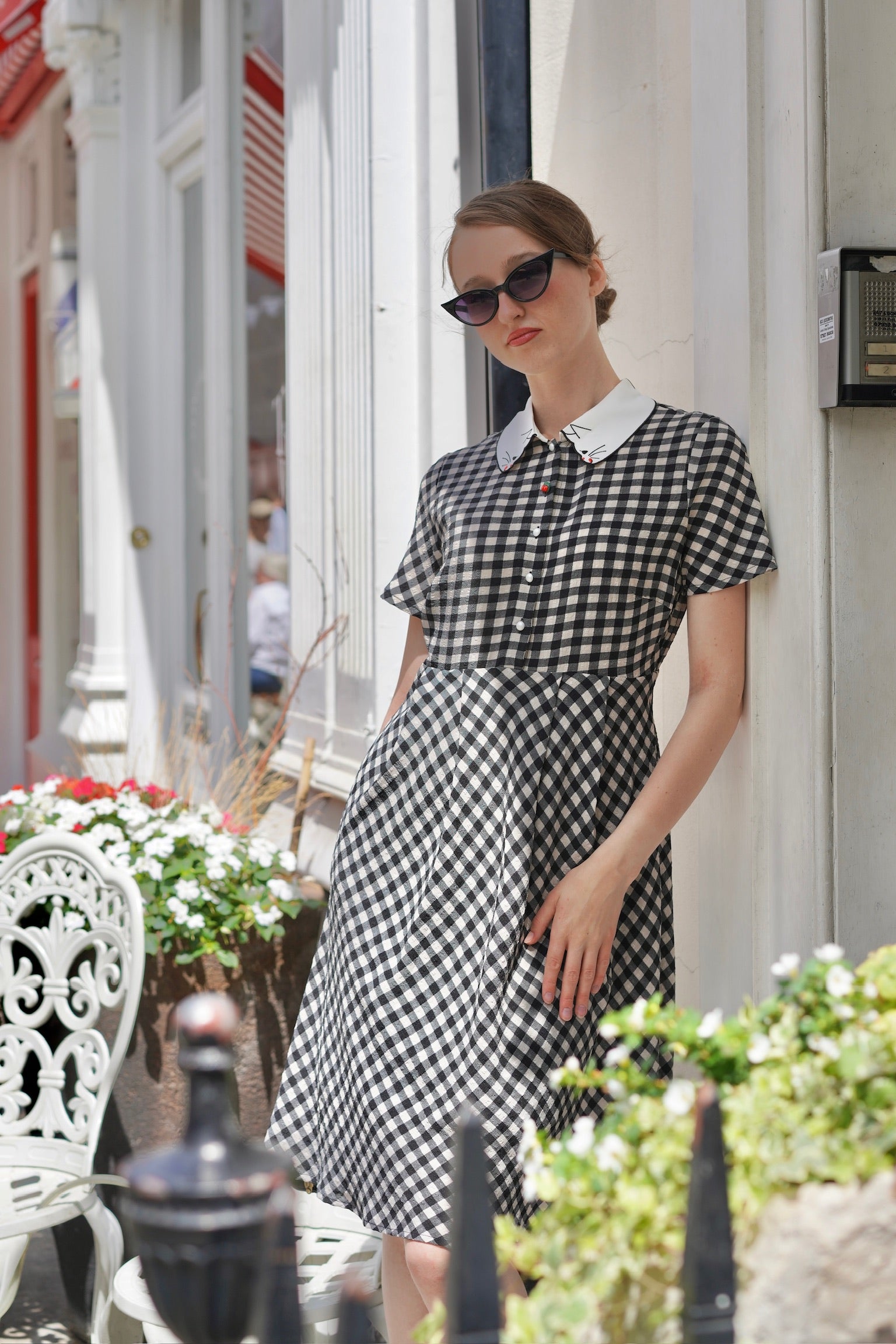 Snacking Kitten Gingham Dress
