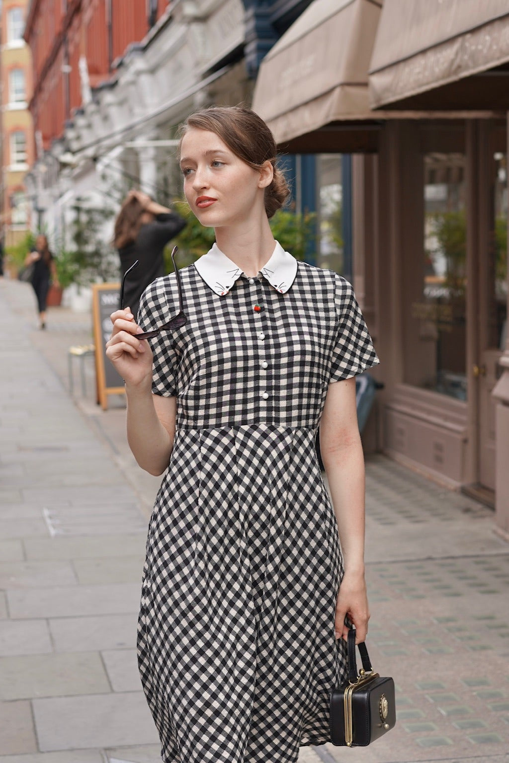 Snacking Kitten Gingham Dress