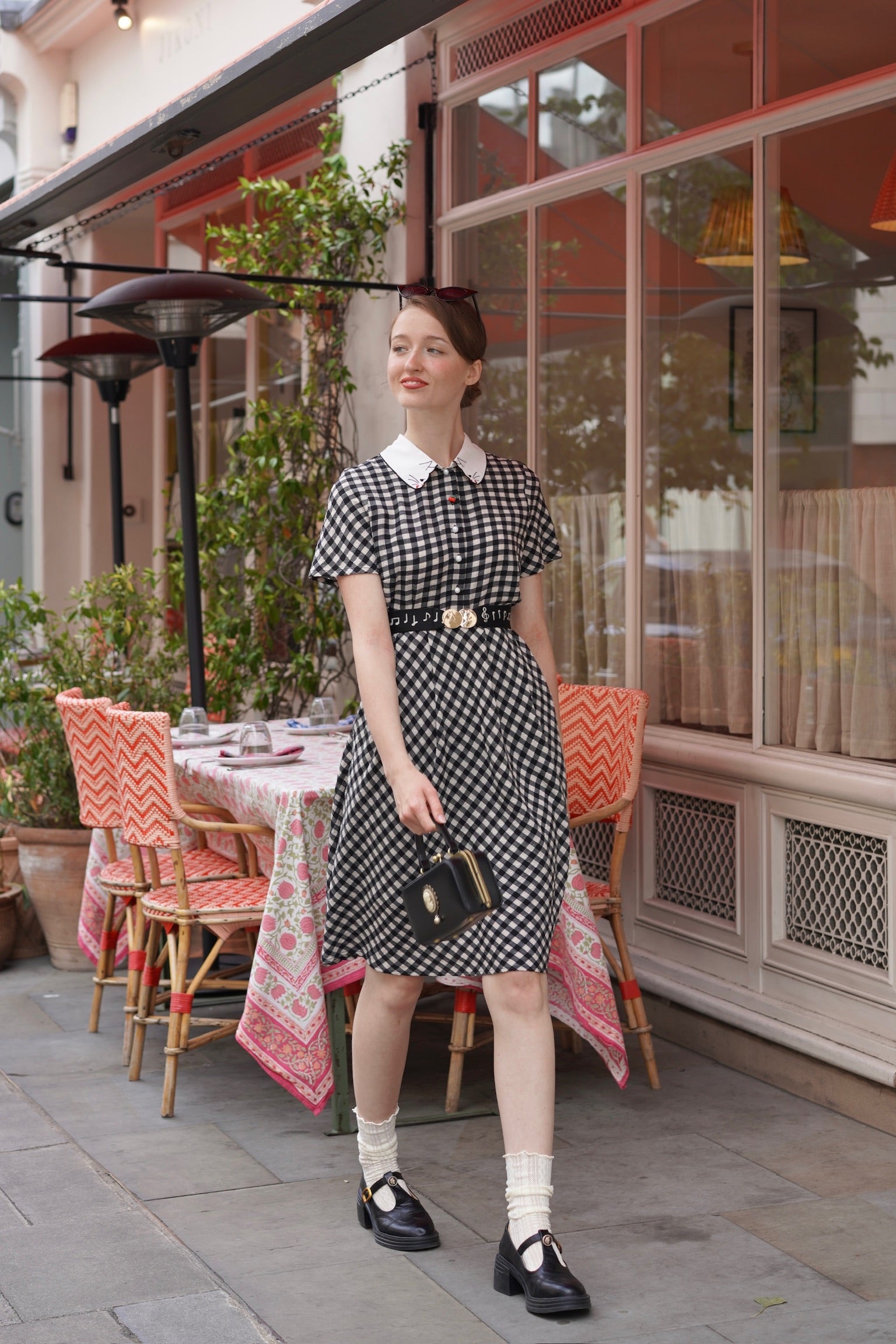 Snacking Kitten Gingham Dress