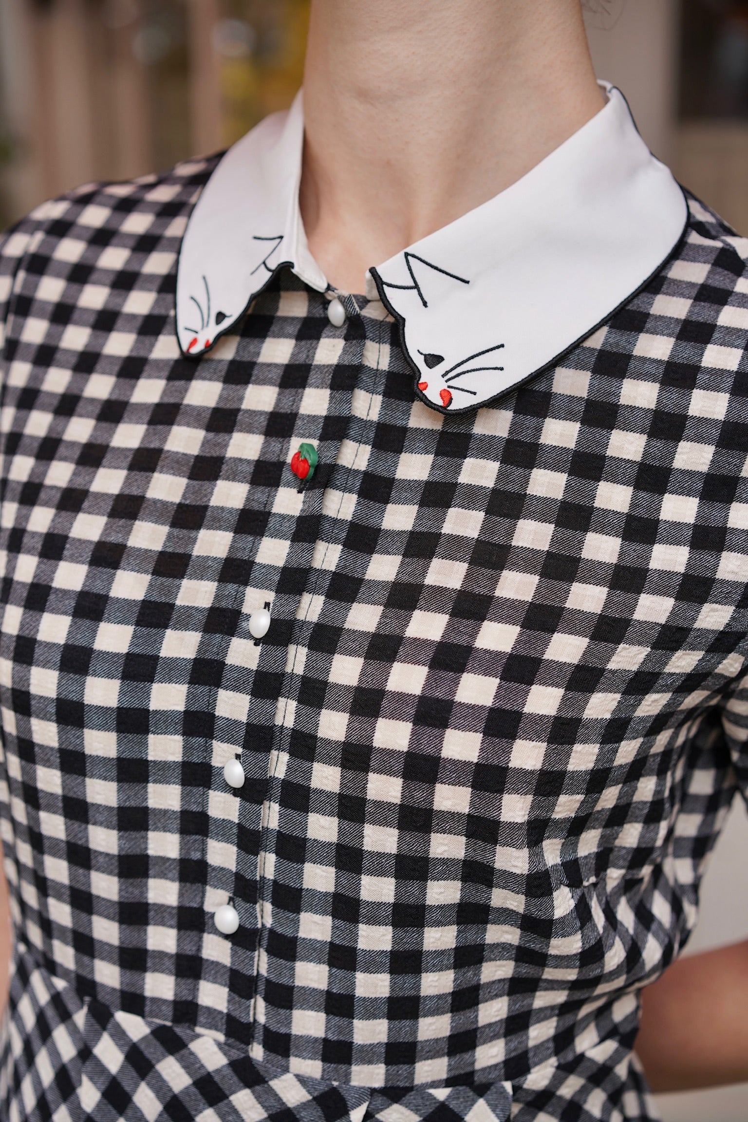 Snacking Kitten Gingham Dress