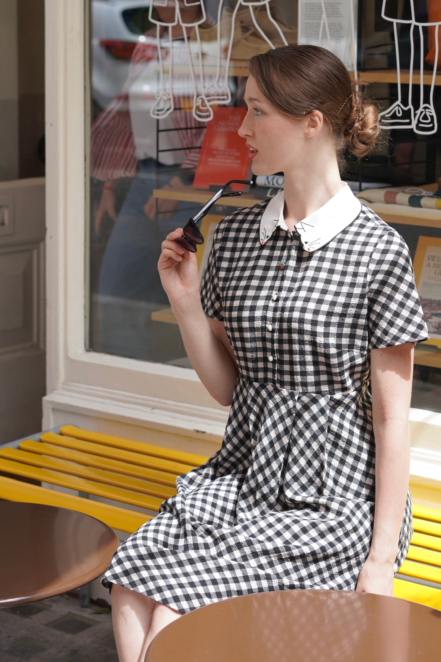 Snacking Kitten Gingham Dress