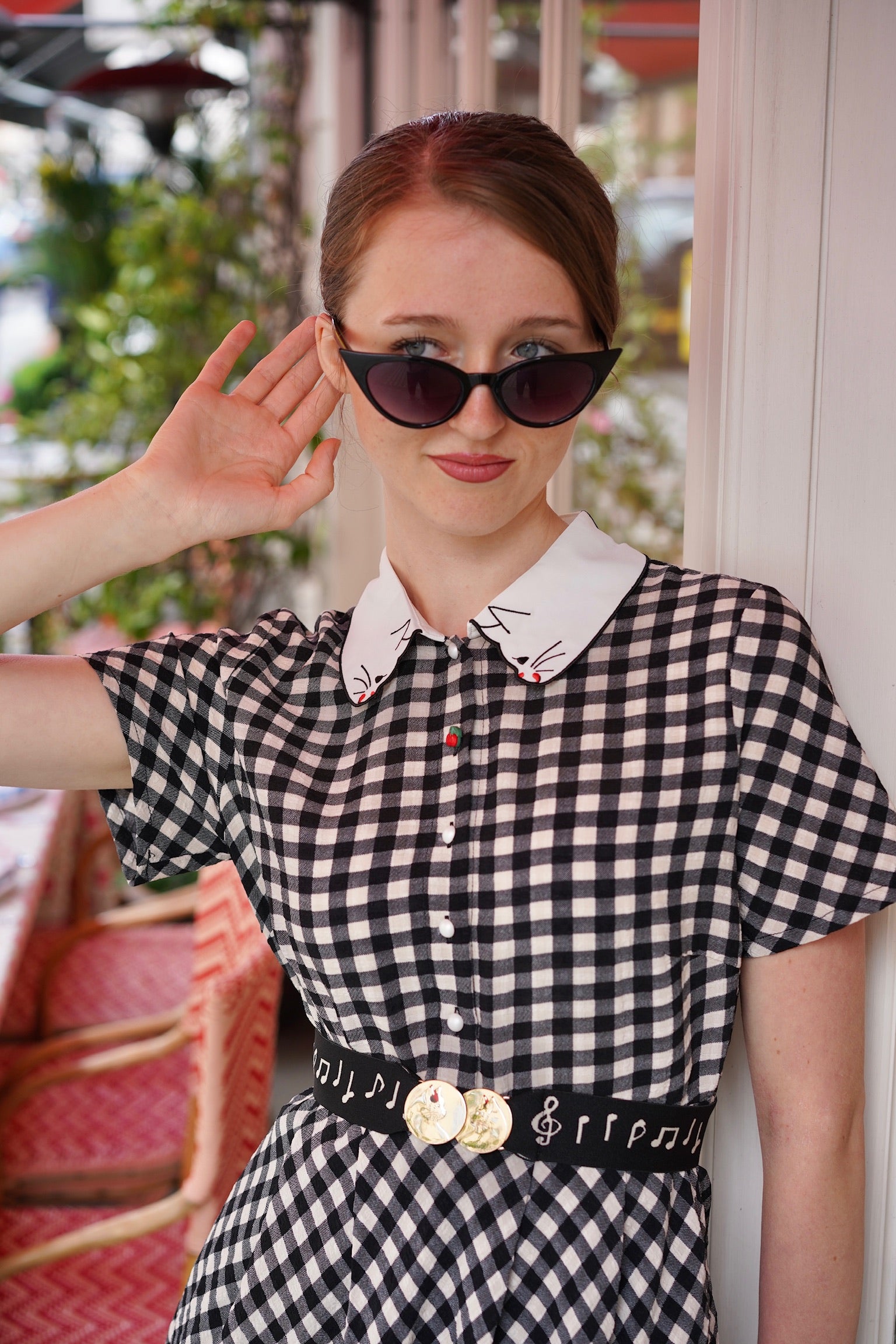 Snacking Kitten Gingham Dress