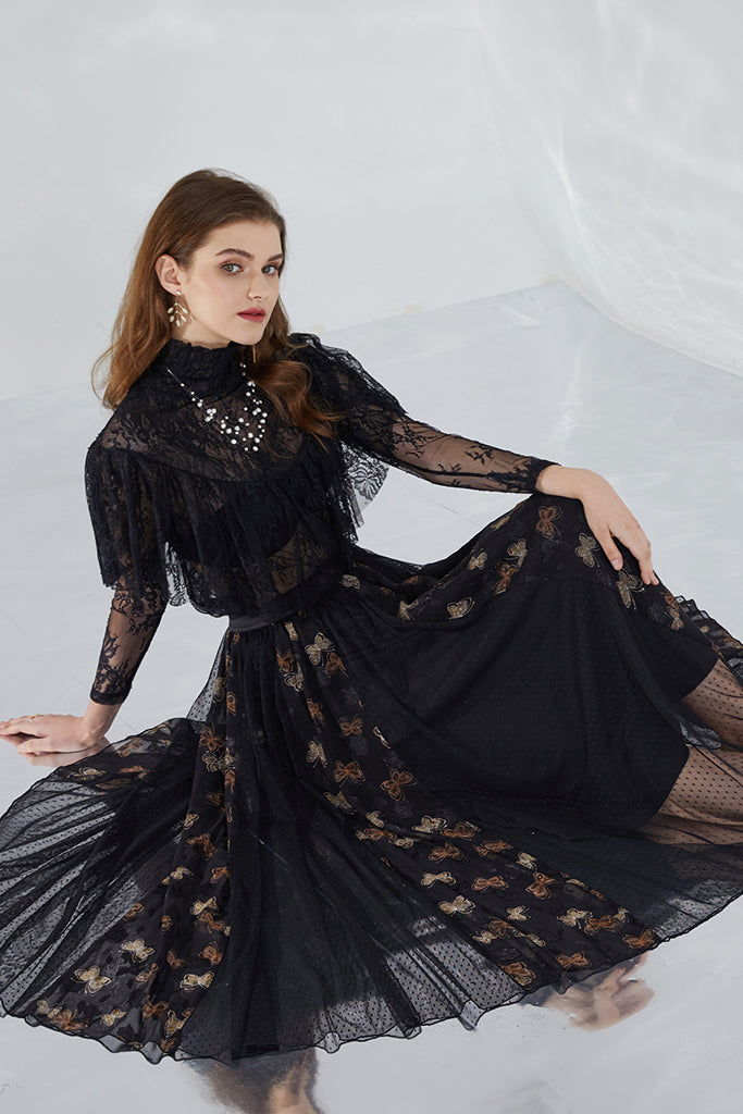 Swan Mesh Skirt (Black)