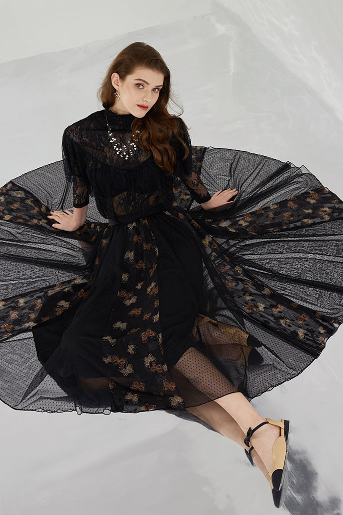 Swan Mesh Skirt (Black)