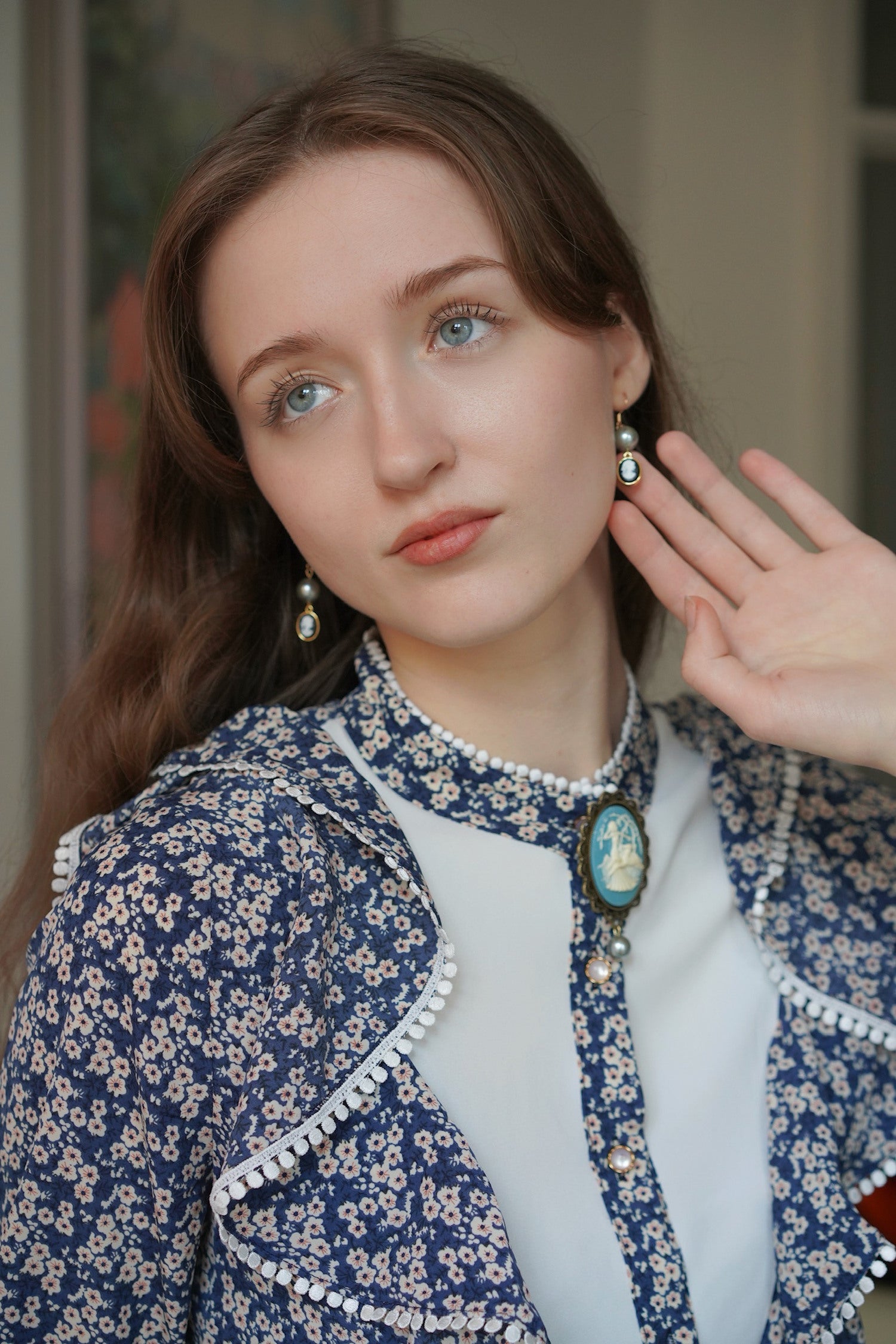 Regal Handmade Cameo Pearl Earrings