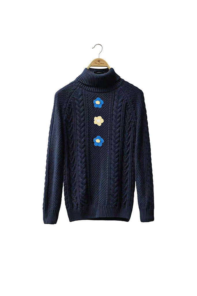 Pompom Cable Jumper (Navy)