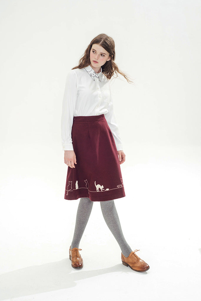 Feline Fling Skirt (Burgundy) 03