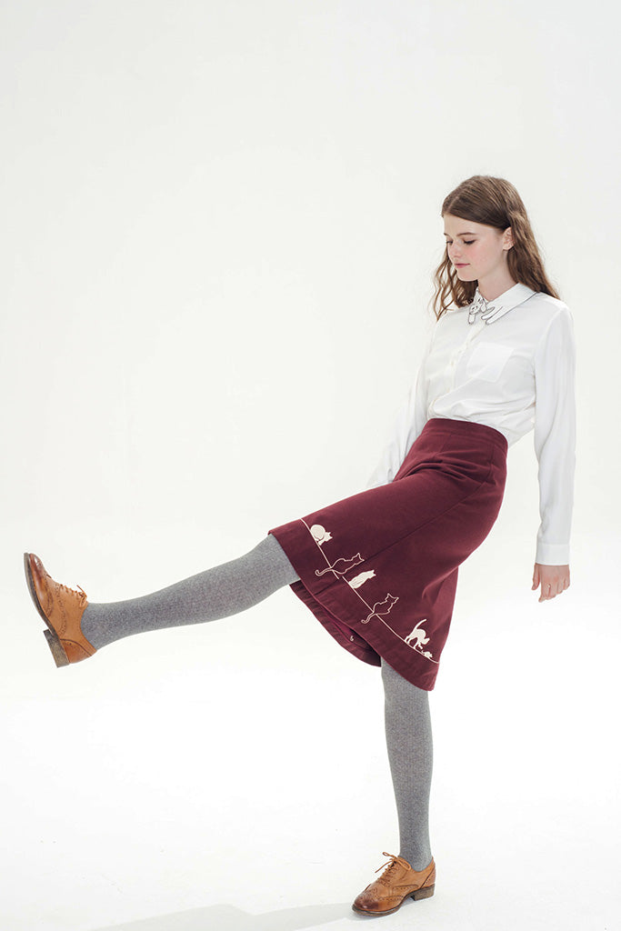 Feline Fling Skirt (Burgundy) 04