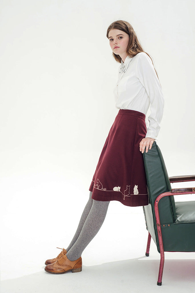 Feline Fling Skirt (Burgundy) 05