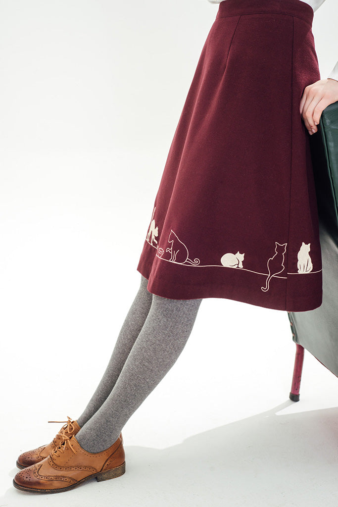 Feline Fling Skirt (Burgundy) 06
