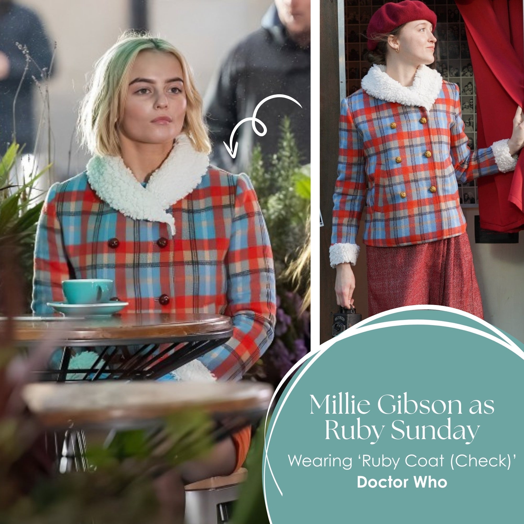 Spotted on Doctor Who: Millie Gibson in the Ruby Coat (Check) as Ruby Sunday