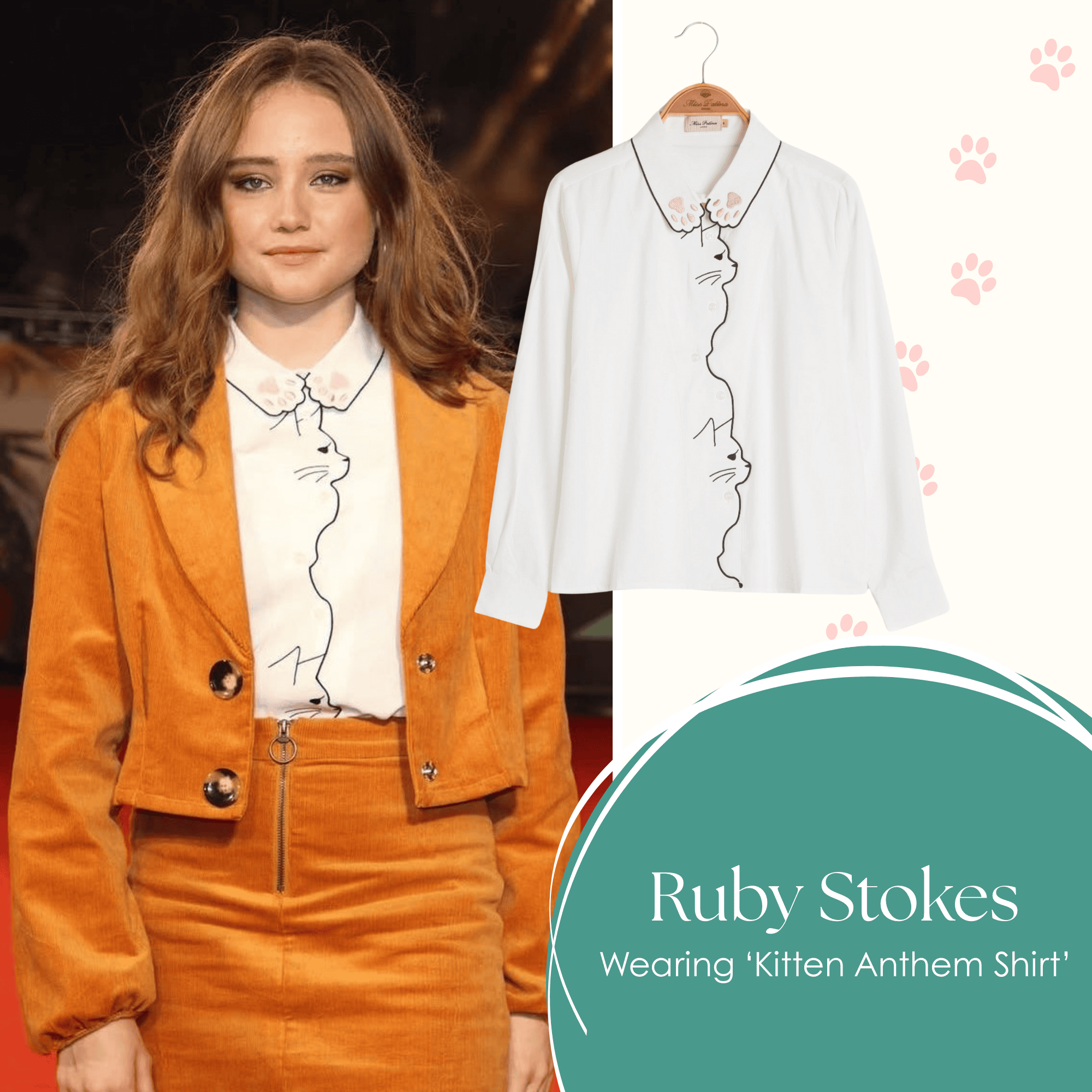 Spotted: Ruby Stokes Wearing 'Kitten Anthem Shirt'