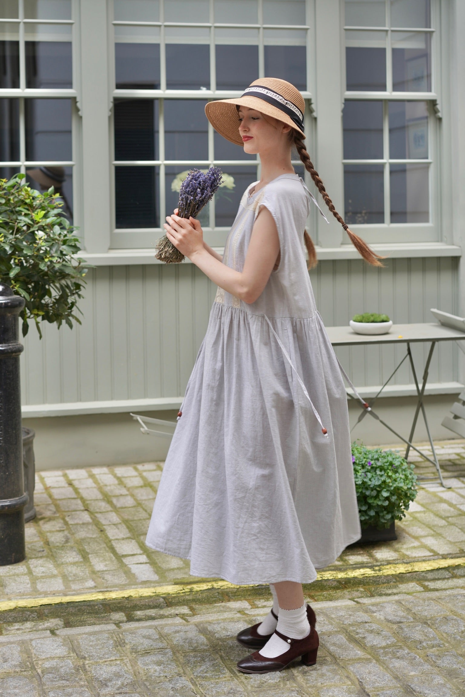 Edwardian Linen Lace Dress (Blue)