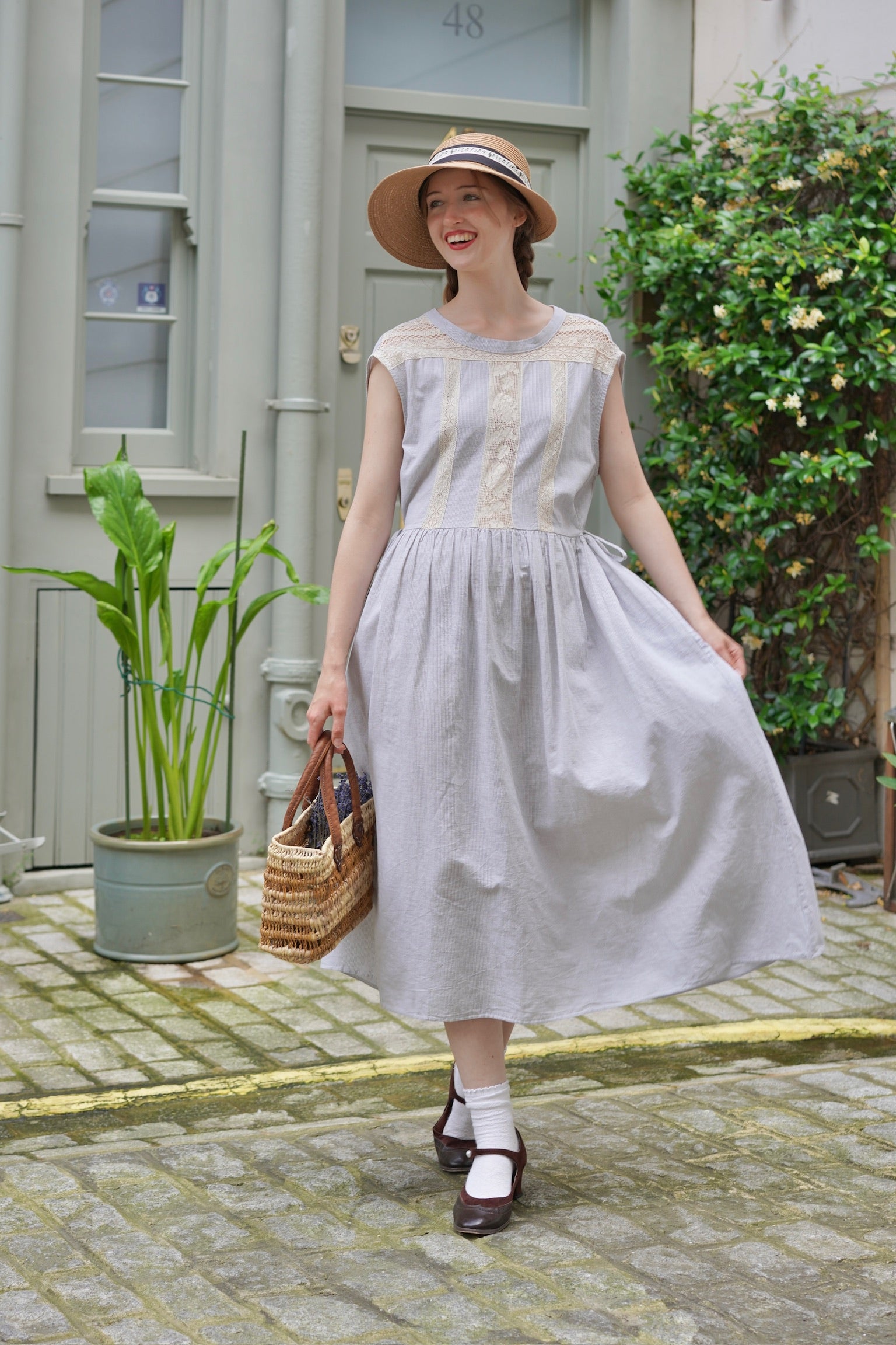 Edwardian Linen Lace Dress (Blue)
