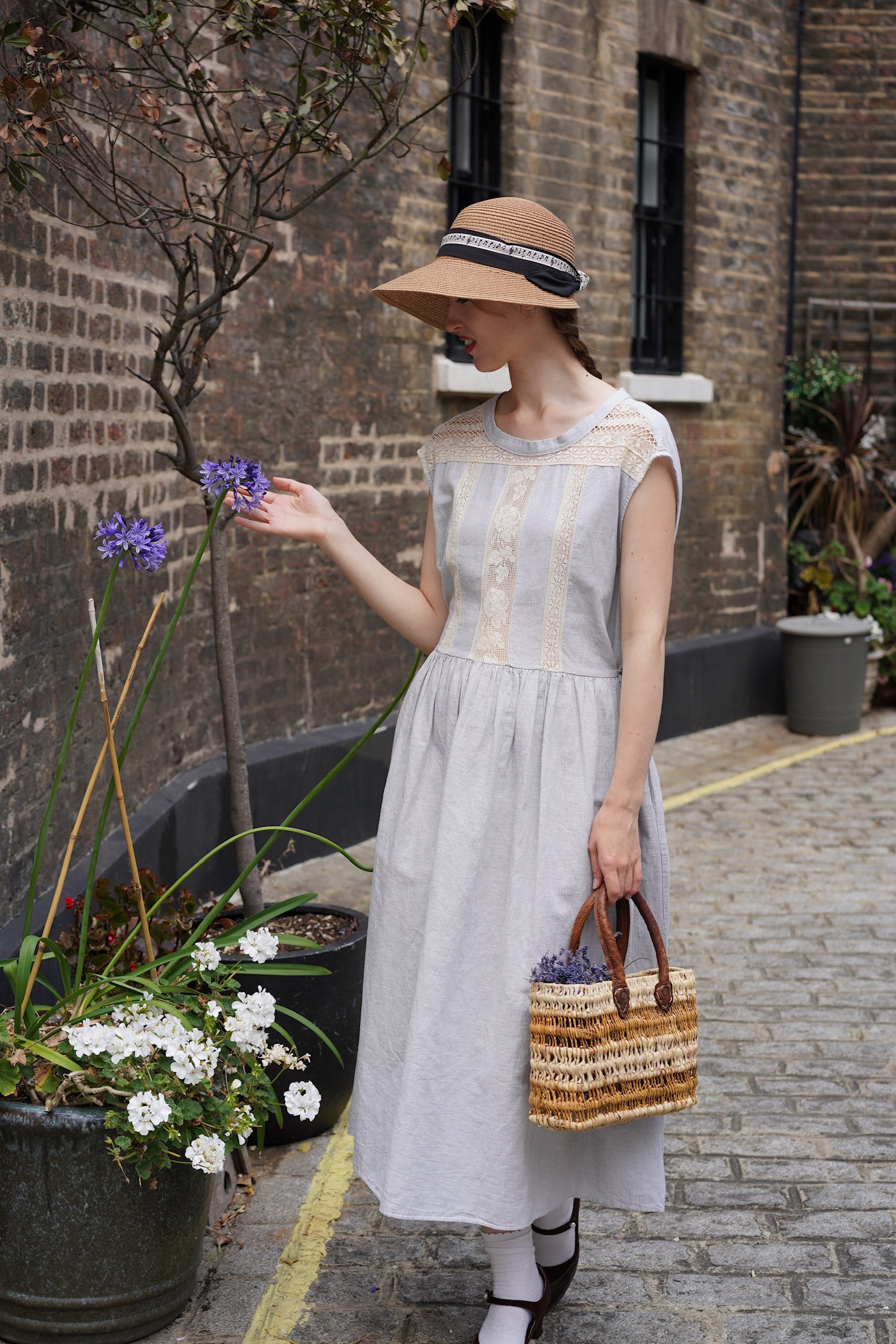Edwardian Linen Lace Dress (Blue)