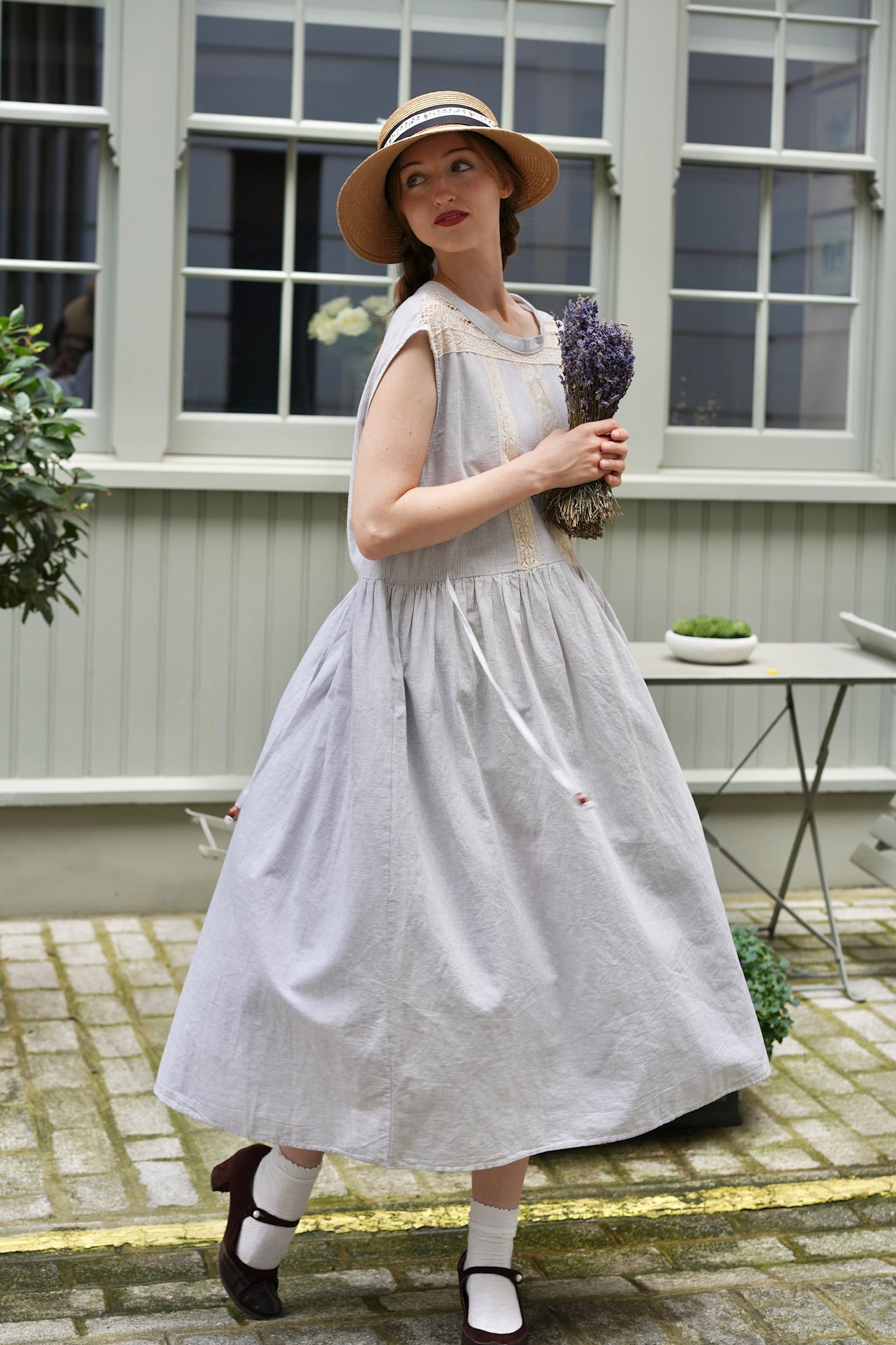 Edwardian Linen Lace Dress (Blue) – Miss Patina