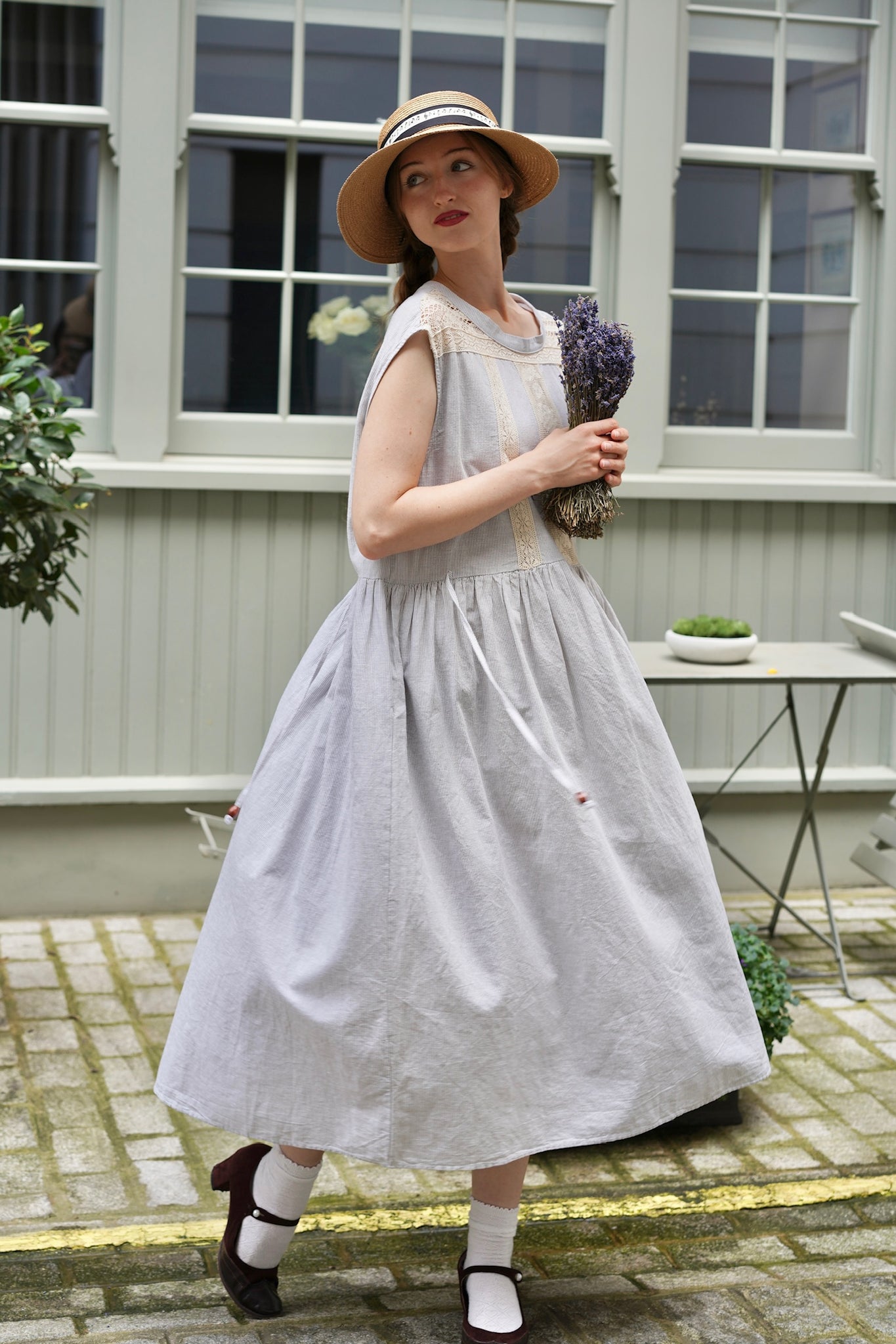 Edwardian Linen Lace Dress (Blue) – Miss Patina